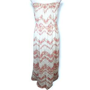 NO BOUNDARIES CREAM & PINK FLORAL LACE STRAPLESS MAXI DRESS SZ.L EUC